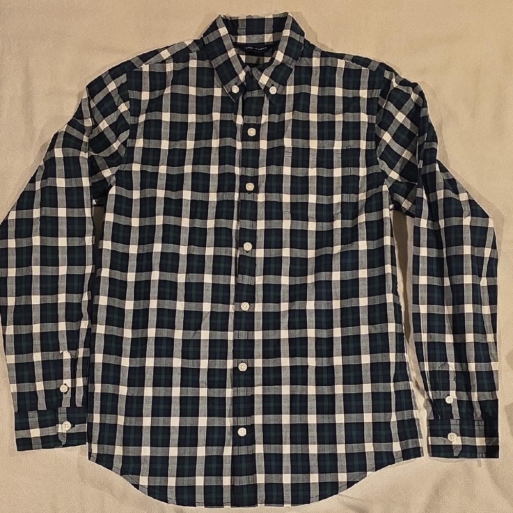 Janie and Jack Navy and White Plaid Button Down Shirt
